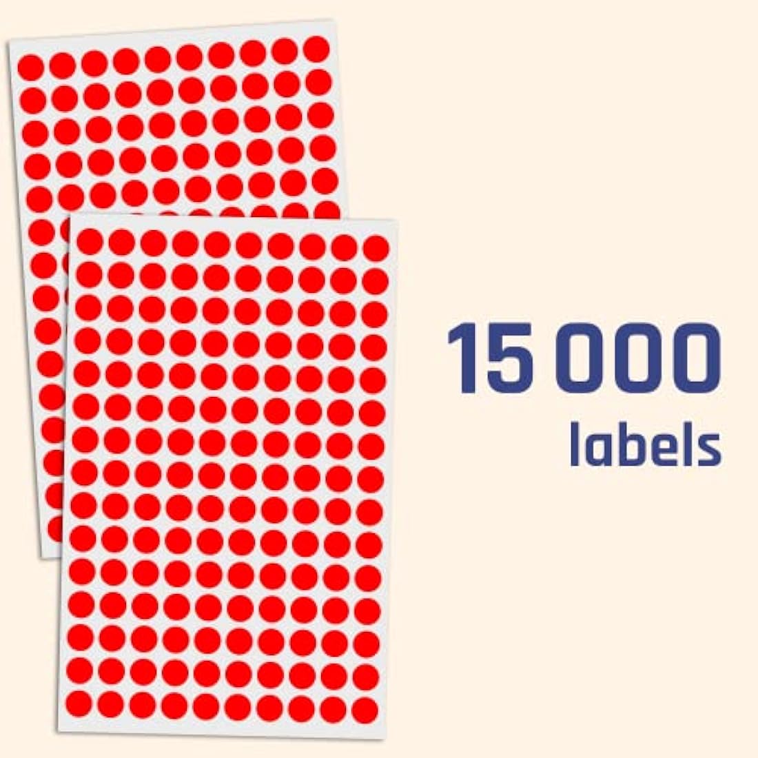 15,000 Pack - 10mm Round Coloured Dot Stickers Labels, Red