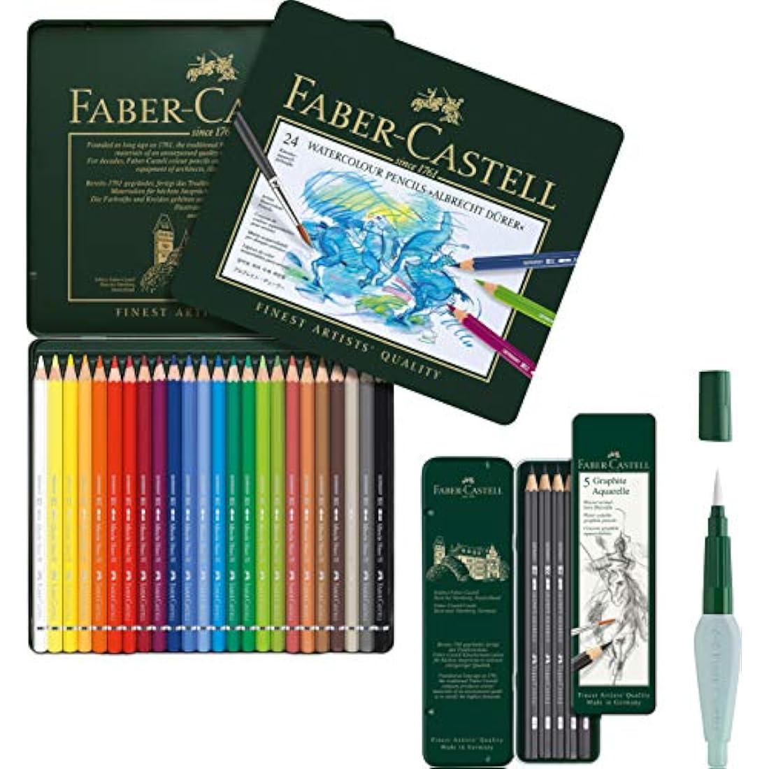 Faber-Castell Watercolour Pencil Set Complete with Watercolour Pencils ABLRECHT DÜRER and Water Tank Brush