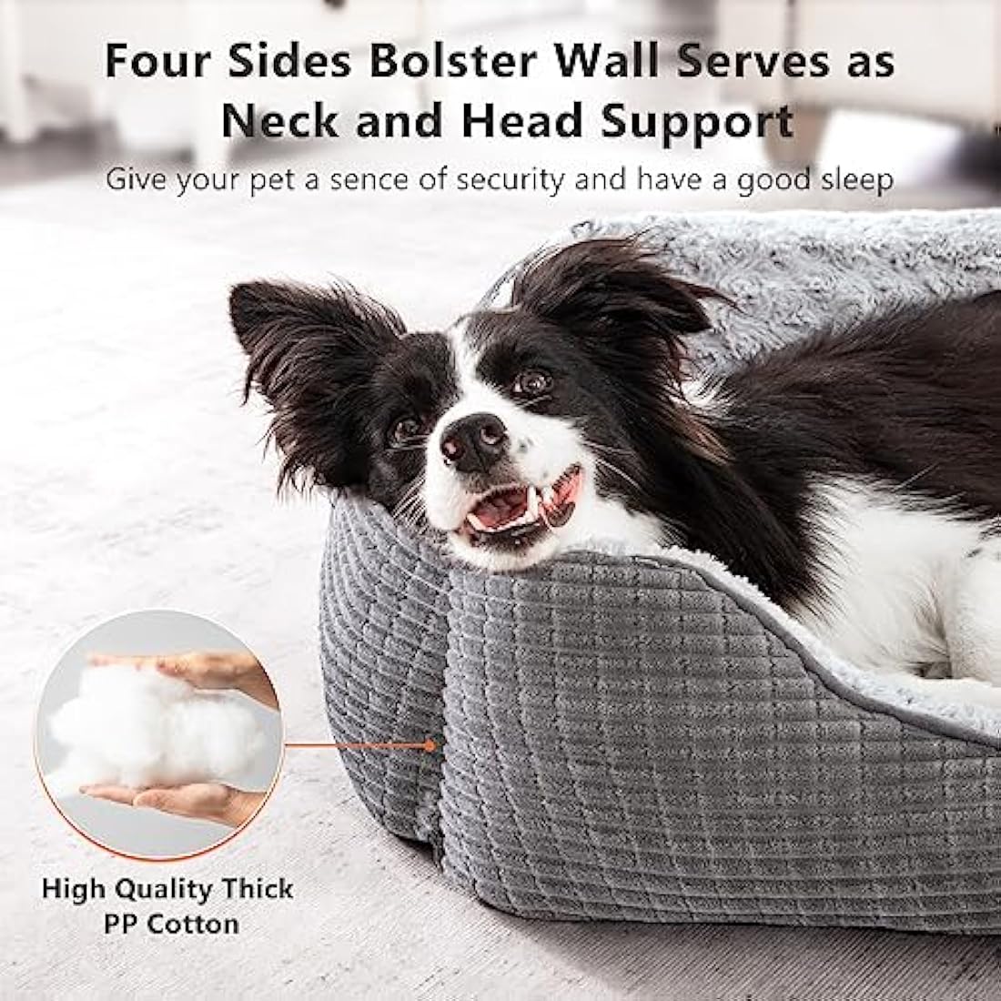 JOEJOY Extra Extra Large Dog Bed Washable Pet Bed, Rose Velvet Dog Bed Low Front Edge Cat Bed Non-Slip Bottom Puppy Bed, Orthopedic Calming Pet Bed For Labrador, Golden Retriever, Grey, 107x76x25 cm