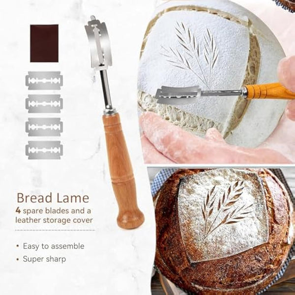 Bread Proofing Basket Sourdough Starter Kit-Sourdough Proving Basket Kit Bread Making Accessories with Foldable Silicone 9 Inch Round&10 Oval Sour Dough Starter Kits,Danish Dough Whisk,Bread Lame