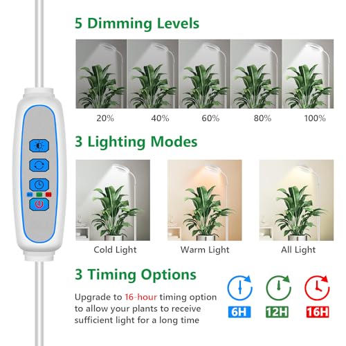 Aumtrly Grow Lights for Indoor Plants, 68 inches Floor Standing LED Grow Lamp Full Spectrum for Growing Large Tall Plants, White Indoor Plant Light