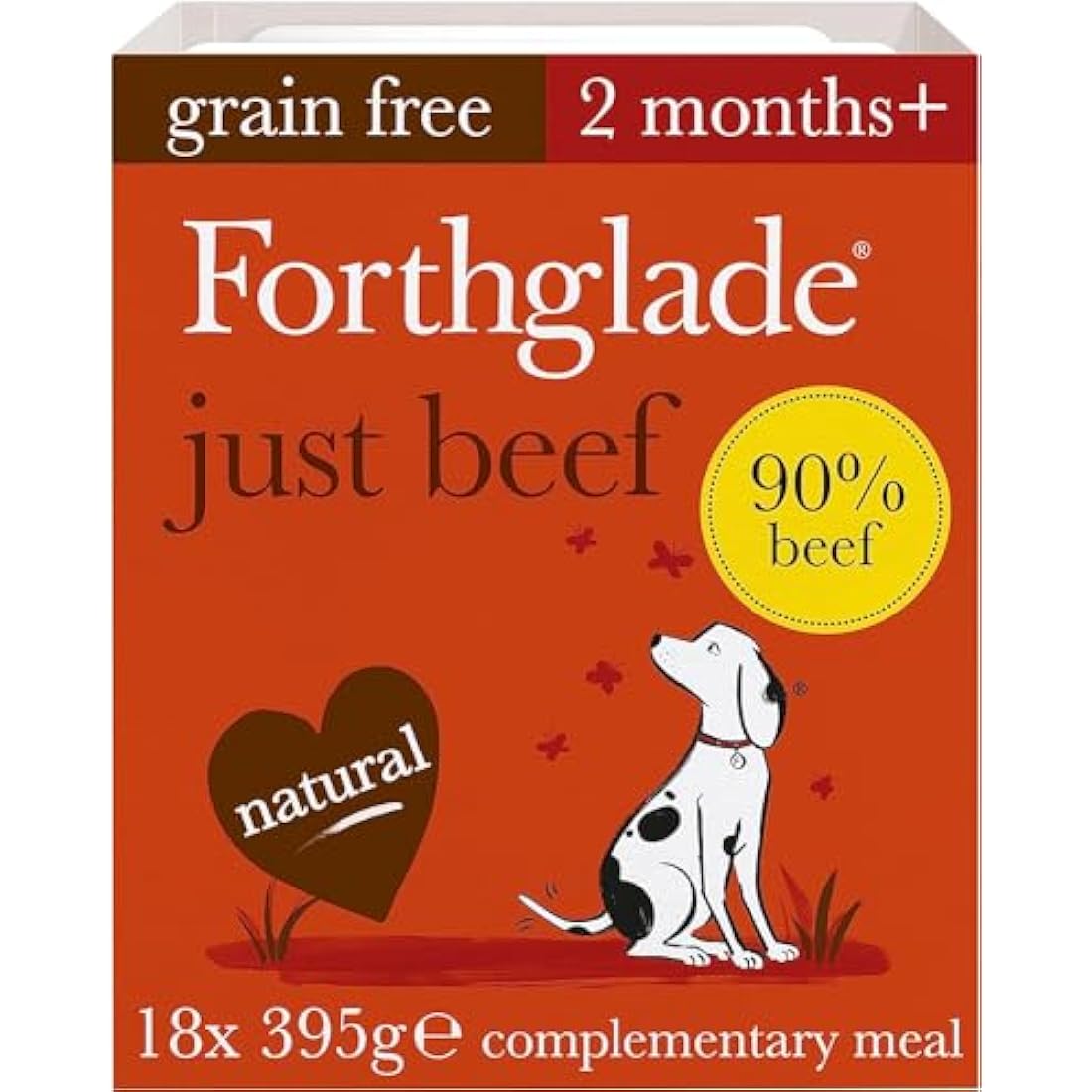 Forthglade Complementary Wet Dog Food (18 x 395g Trays) - Grain Free & Hypoallergenic Dog Food, Just 90% Beef, Stomach Sensitive Meals with Natural Ingredients