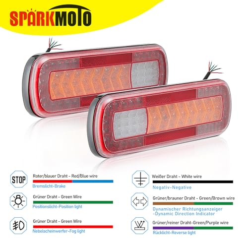 SPARKMOTO 2 x Multifunctional Led Trailer Lights 12V 24V Universal,Waterproof Trailer Tail lamps,LED Trailer Rear Lights for Truck Lorry Vans Caravan