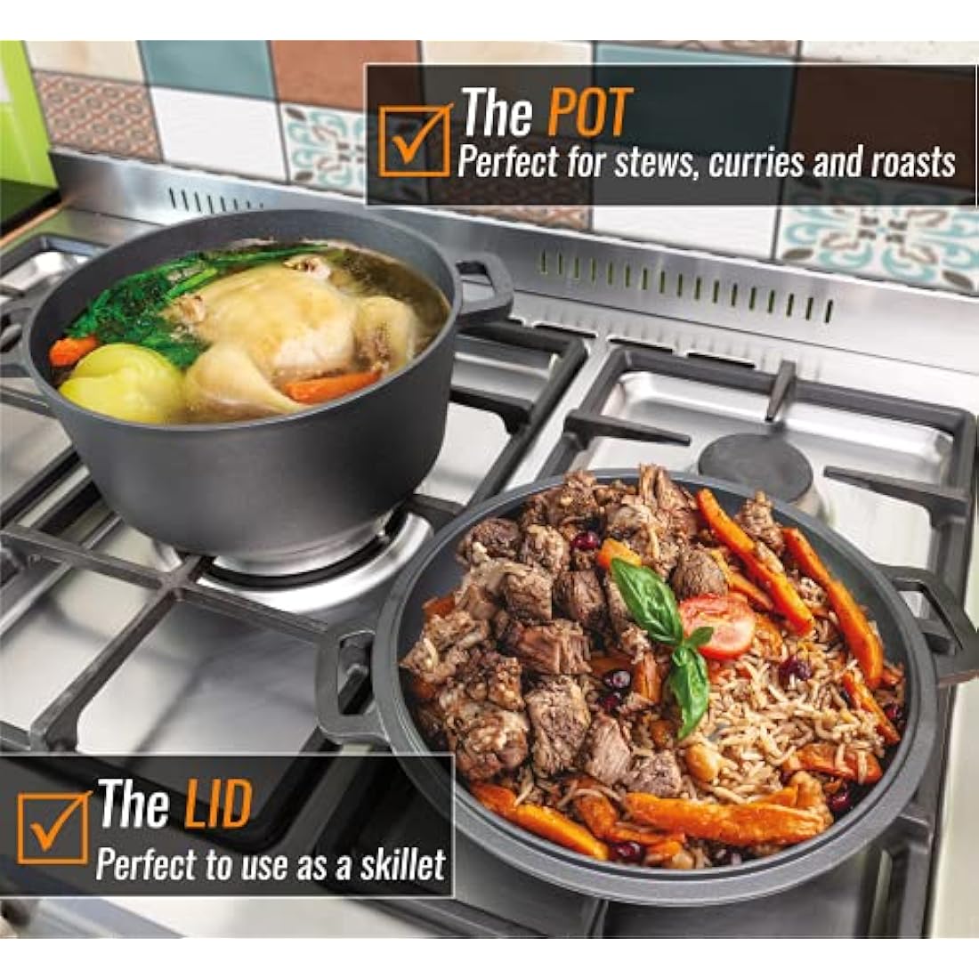 Pinnacle Cookware – 4.7 Litre / 5 Quart Pre Seasoned Cast Iron Dutch Oven | Casserole Dish with Lid | Cooking Pot | Skillet Pan Cast Lid | Oven Proof & All Hobs | Perfect for Bread Making | Camping