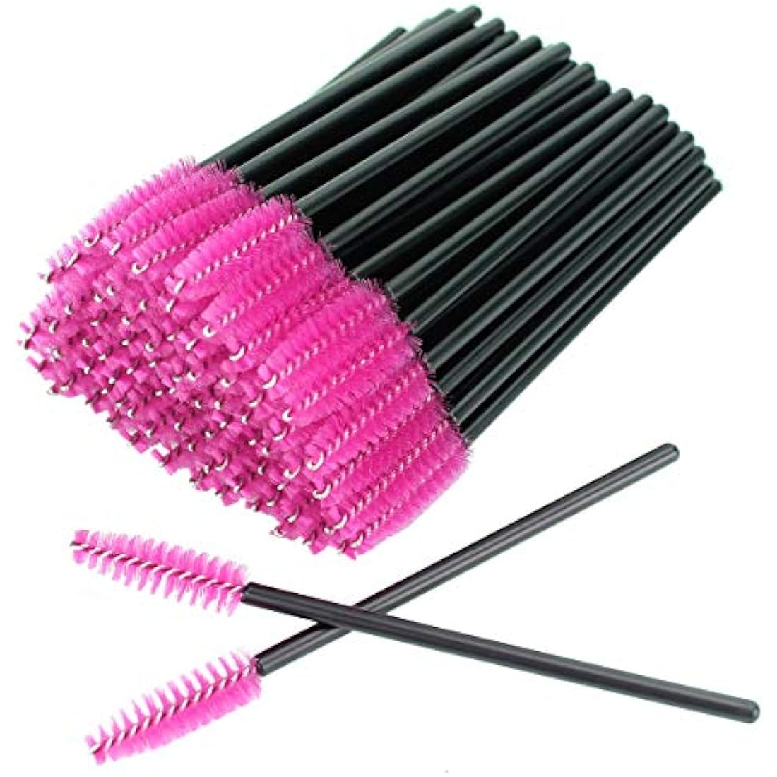 50 PCS Disposable Eyelash Brushes Mascara Wands Eye Lash Eyebrow Applicator Cosmetic Makeup Brush Tool Kits (black-rose)