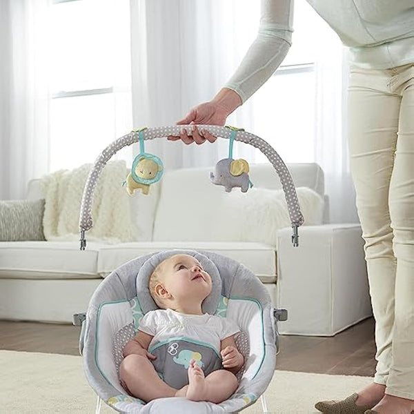 Ingenuity, Soothing Baby Bouncer Chair with Soothing Vibrating Infant Seat, Morrison - 8 Melodies, Removable Toy Bar with 2 Plush Toys, Volume Control, 3-Point Harness, Newborn 0-6 Months