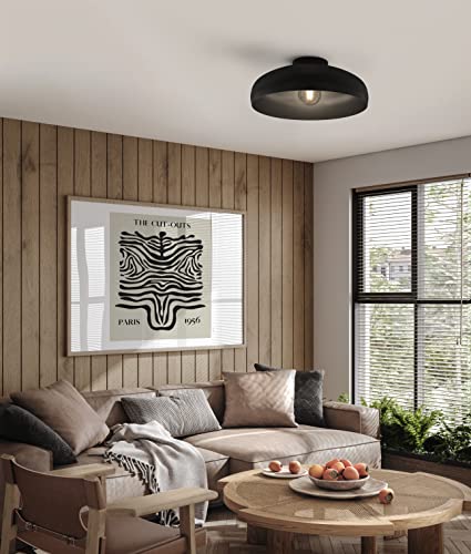 Eglo Mogano Flush Ceiling Light, Black Metal Industrial Design Lighting, Living Room, Bedroom and Hallway Lamp, E27 Socket