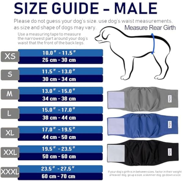 LeerKing Leakproof Dog Diapers 3 Pack Reusable Male Dog Belly Bands Nappies for Incontinence, XXXL