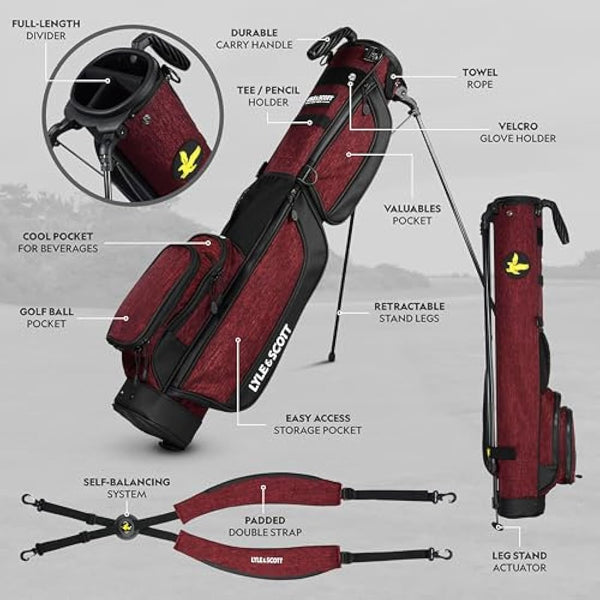 Lyle and Scott Gleneagle Golf Bag - Lightweight Golf Bags for Men with 3 Way Full Length Divider, Insulated Cool Pocket, Durable Handle, Retractable Stand, Padded Strap - Golf Stand Bag