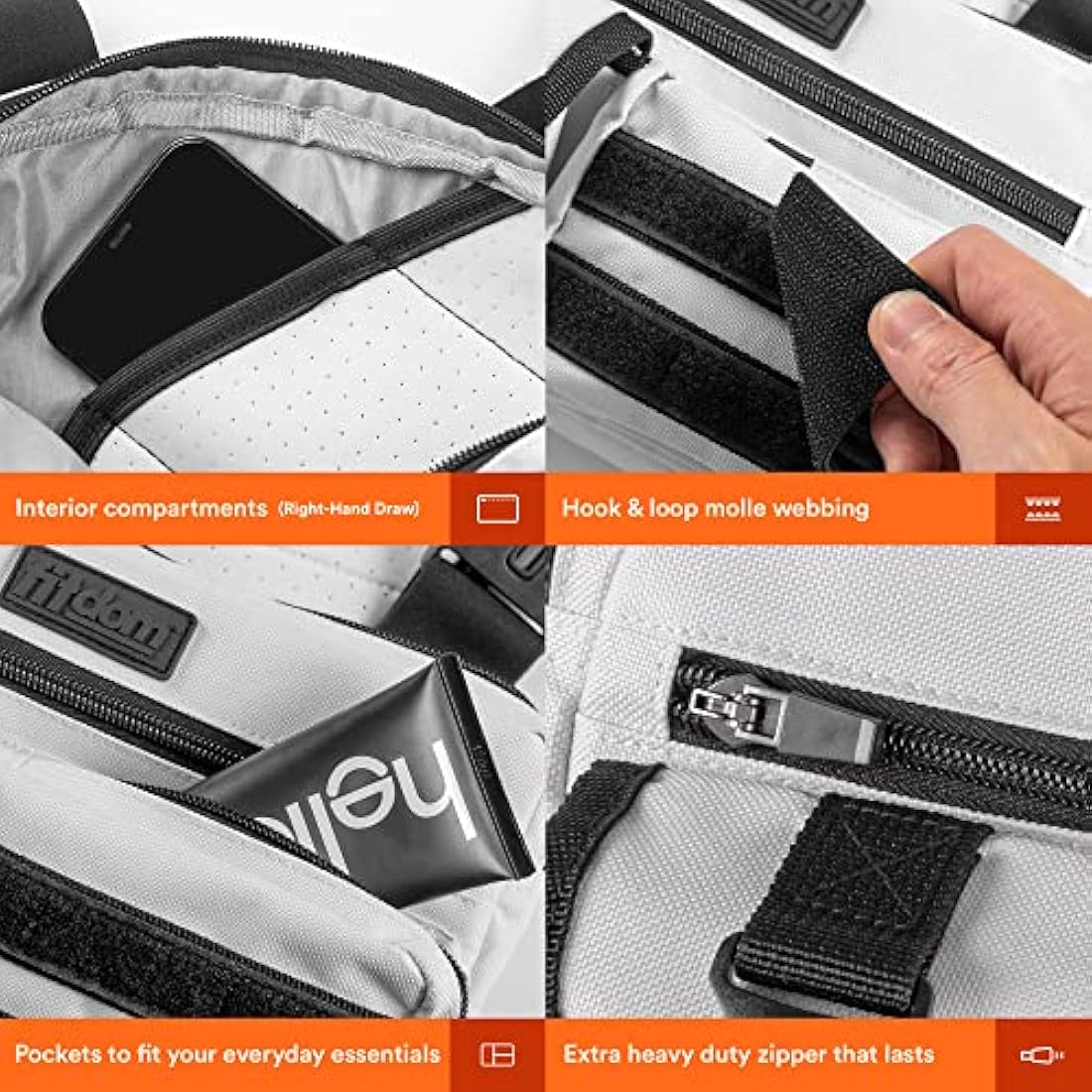 Fitdom Tactical Inspired Sports Utility Chest Pack. Chest Bag for Men with Built-in Phone Holder. This EDC Rig Pouch Vest is Perfect for Workouts, Cycling & Hiking, White, Vest Fit