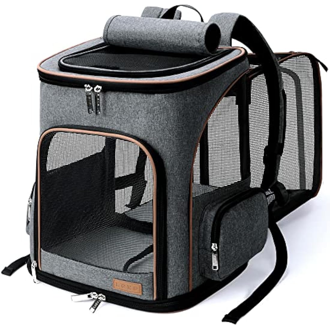 Lekesky Expandable Cat Carrier Backpack - Portable Breathable Rucksack for Medium and Small Cats & Dogs, Foldable with Inner Escape-proof Leash and Pet Mat, Supports 20 lbs (Grey)
