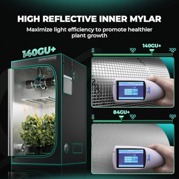 MARS HYDRO 4x2x5 Advanced Grow Tent, 48"x24"x60" High Reflective Mylar 1680D for Hydroponics Indoor Plant Growing, with Observation Window,Floor Tray and Smooth Zipper for TSL2000/SP3000