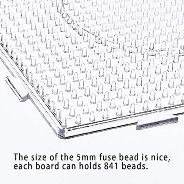 Fuse Bead Boards, 6Pcs 5mm Large Square Clear Plastic Beads Pegboards with 2Pcs Beads Tweezers and 6Pcs Lroning Paper for Kids Craft Beads