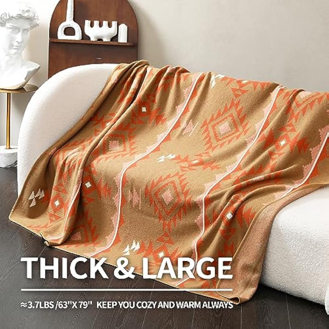 ACUSHLA Merino Wool Camp Blanket - Warm, Thick, Washable, Large Throw - Great for Outdoor Camping All Seasons Suitable Morocco Khaki 79" x63" 3.8lbs
