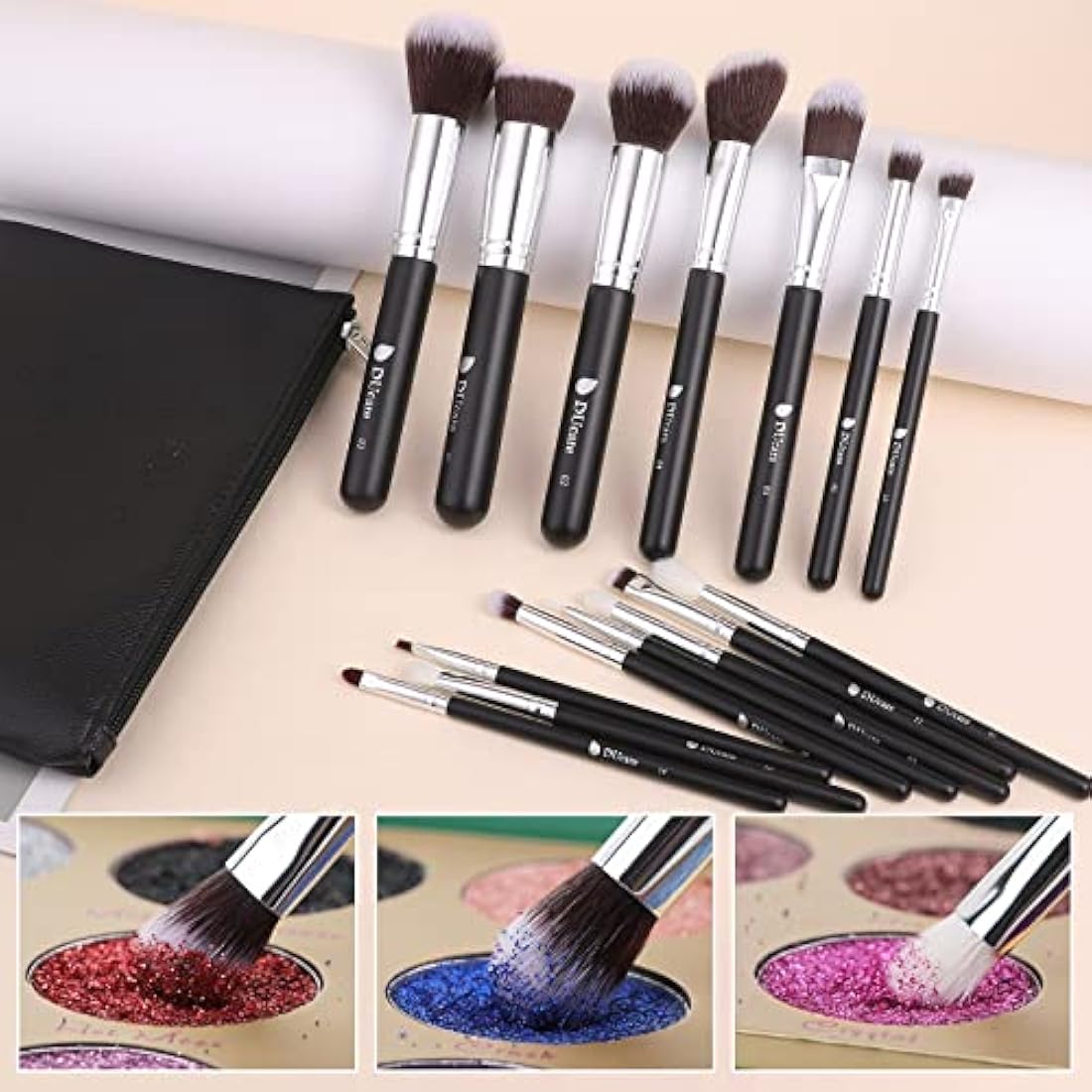 DUcare Makeup Brushes 15pcs Professional Cosmetic Brushes Foundation Powder Contour Blush Cosmetic Eye Brush Sets With Luxury Cosmetic Bag