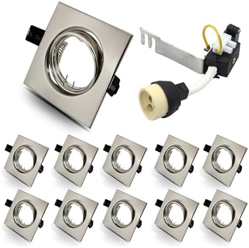 HiBay 10x GU10 Downlights Recessed LED Ceiling Lights Kitchen Spotlights Square Brushed Chrome Spot Light Fittings 240V