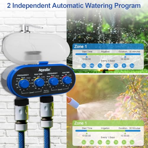 Aqualin Hose Water Timer Garden Irrigation System Controller Electronic Watering Computer with Two Outlets Color Blue