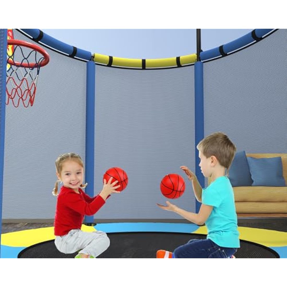 CZCPARY Kids Trampoline，Trampoline for Children，with Basketball Hoop, Swing, Pull Ring, Suitable for Indoor and Outdoor Use，Suitable for Children, Birthday Gifts