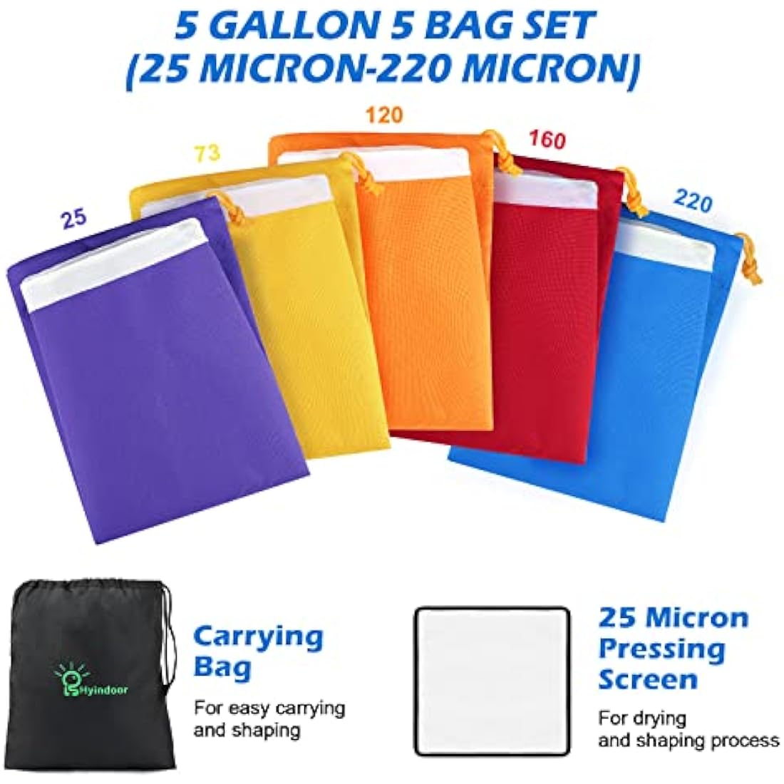 Hyindoor herbal oil extraction bubble bags, for ice extraction, 20L, 5 bags