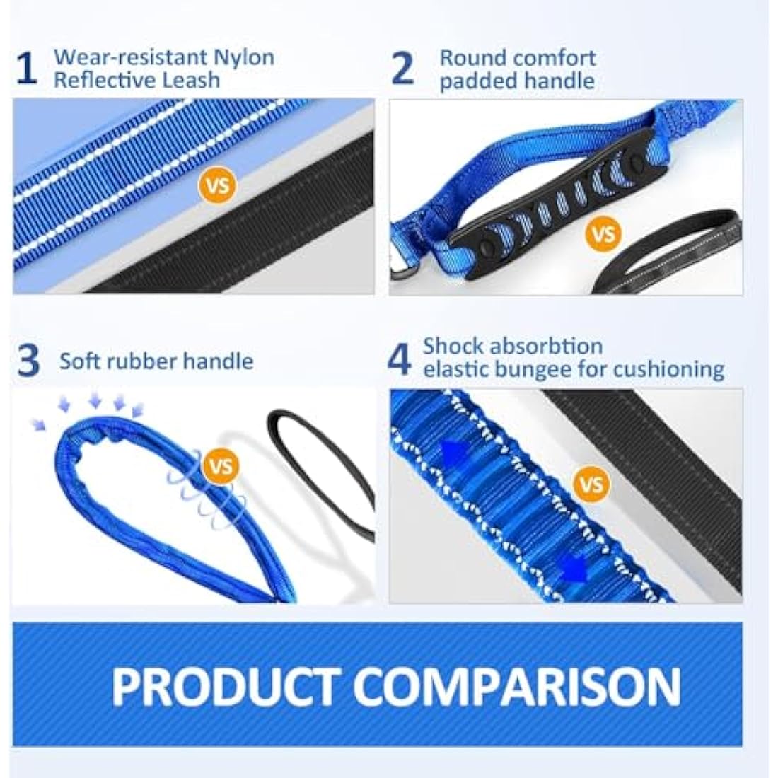 IOKHEIRA Bungee Dog Leash, Anti Pull Dog Leads with Car Seat Belt Buckle, Reflective Thread Dog Leads with Traffic Control Handle, Adjustable Dog Leash for Small Medium Large Dogs