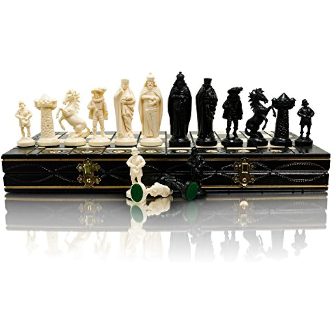 Master of Chess Wooden Chess Set with Pieces 42 cm / 16 in - Large Chess Board Game for Adults and Kids - Chrome-Plated and Weighted Plastic Pieces with Ornaments