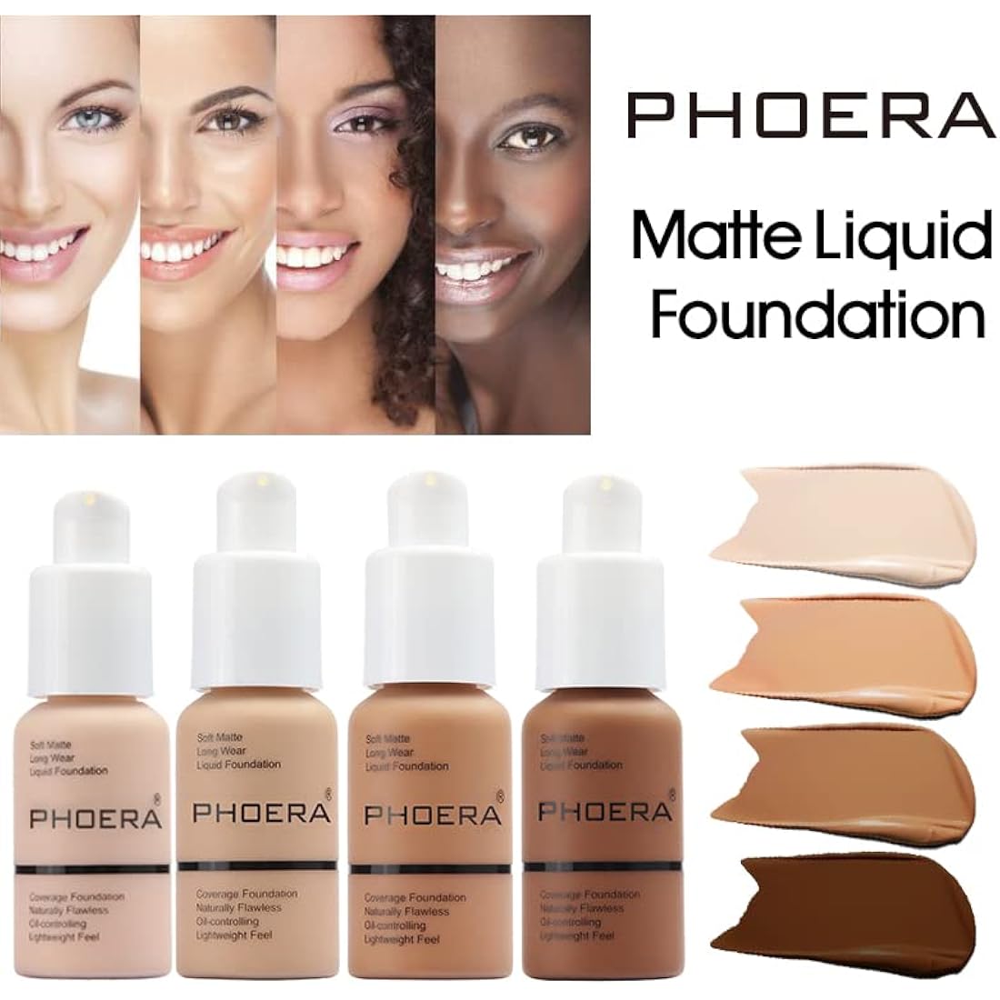 ABRUS® - Phoera Foundation Makeup, Full Coverage, Soft Matte Oil Control Concealer, Liquid Foundation, Long Lasting 24HR Waterproof and Blendable 30ml (105 Sand)