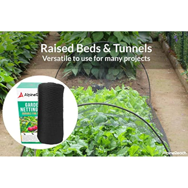 AlpineReach Garden Netting 2m x 20m Extra Strong Woven Mesh Bird Netting Heavy Duty Kit - Protect Plants & Fruit Trees Against Animals & Deer Fencing Protection - Reusable with Cable Ties, Black