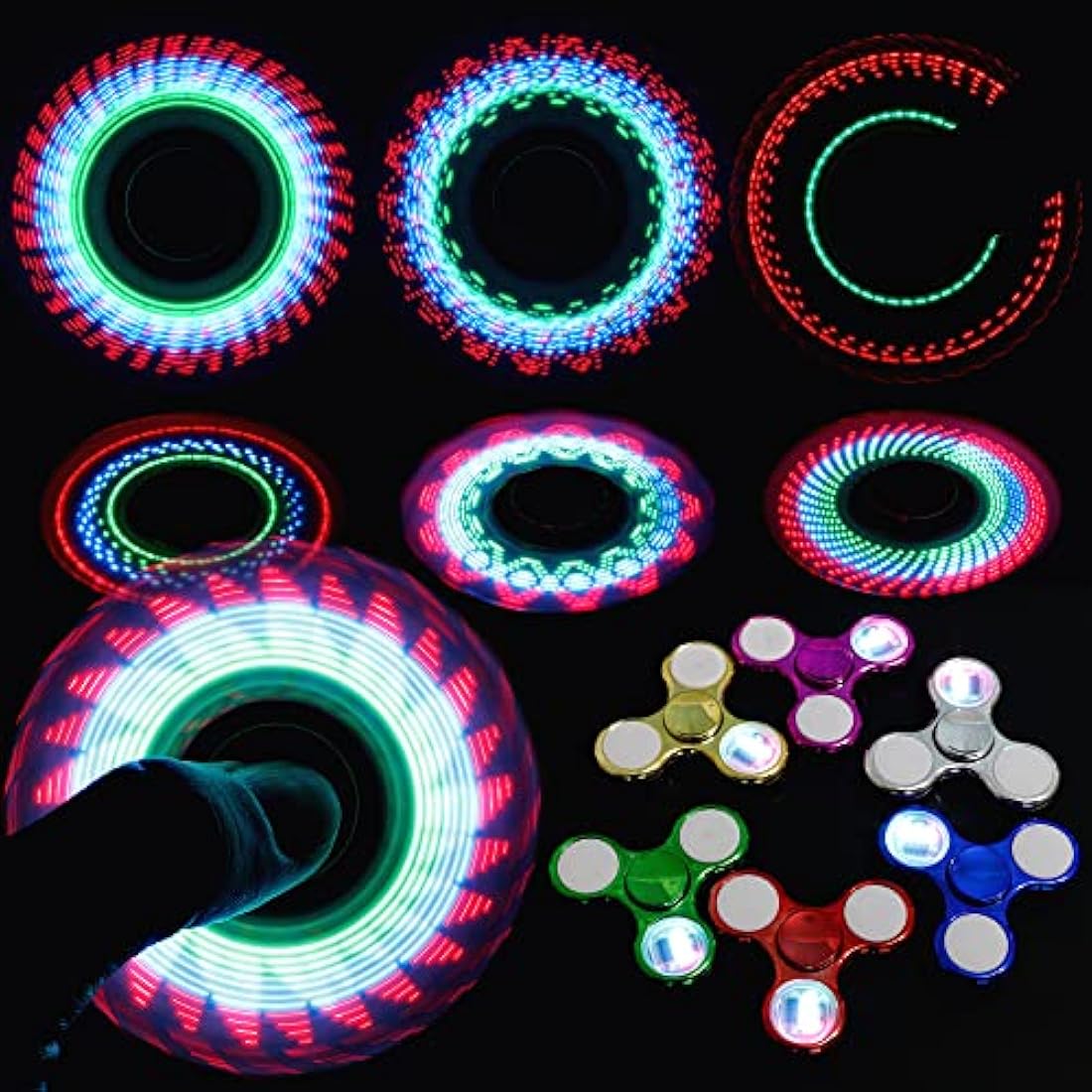 Dilabnda 6 PCS Light Age 3+ up Fidget Spinner Toys, LED Sensory Hand Fidget Toys, Glow in The Dark Multiple Flash Modes Finger Toys Pack for Birthday Party Favors