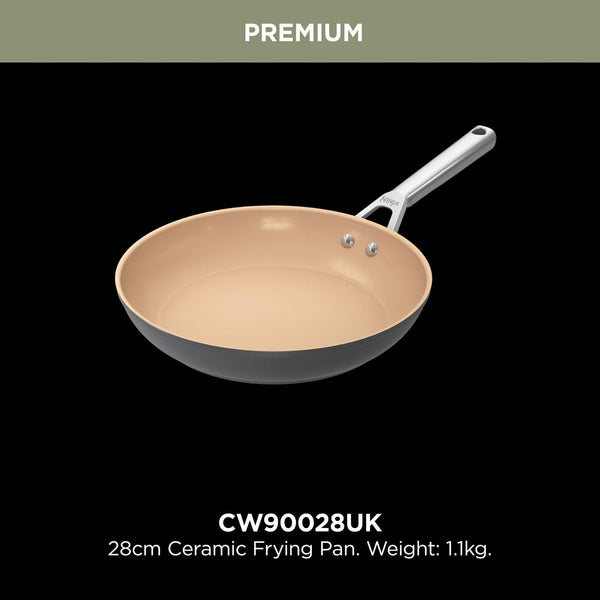 Ninja Extended Life 28cm Ceramic Frying Pan, Non-Stick (No PFAs, PFOAs, Lead or Cadmium), Induction Compatible, Stainless Steel Handle, Oven Safe to 285°C, Grey & Terracotta, CW90028EUUKDB