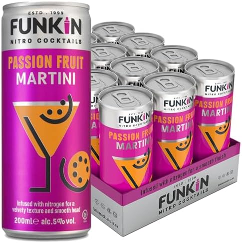Funkin Passion Fruit Martini Pre-Mixed Cocktail Cans 200 ml (Case of 12) | Premium Ready to Drink Cocktails - Bar Quality Drinks Made with Real Fruit and Nitro Infused