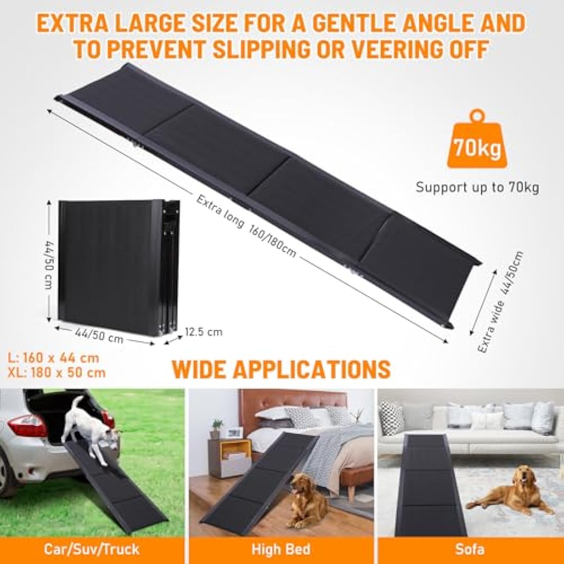 FASNATI Dog Car Ramp, Folding Dog Ramp for Car with Non-Slip Surface, Lightweight Aluminum Frame, Portable Pet Ramp for Medium, Large, and Older Dogs to Get into Cars and SUVs