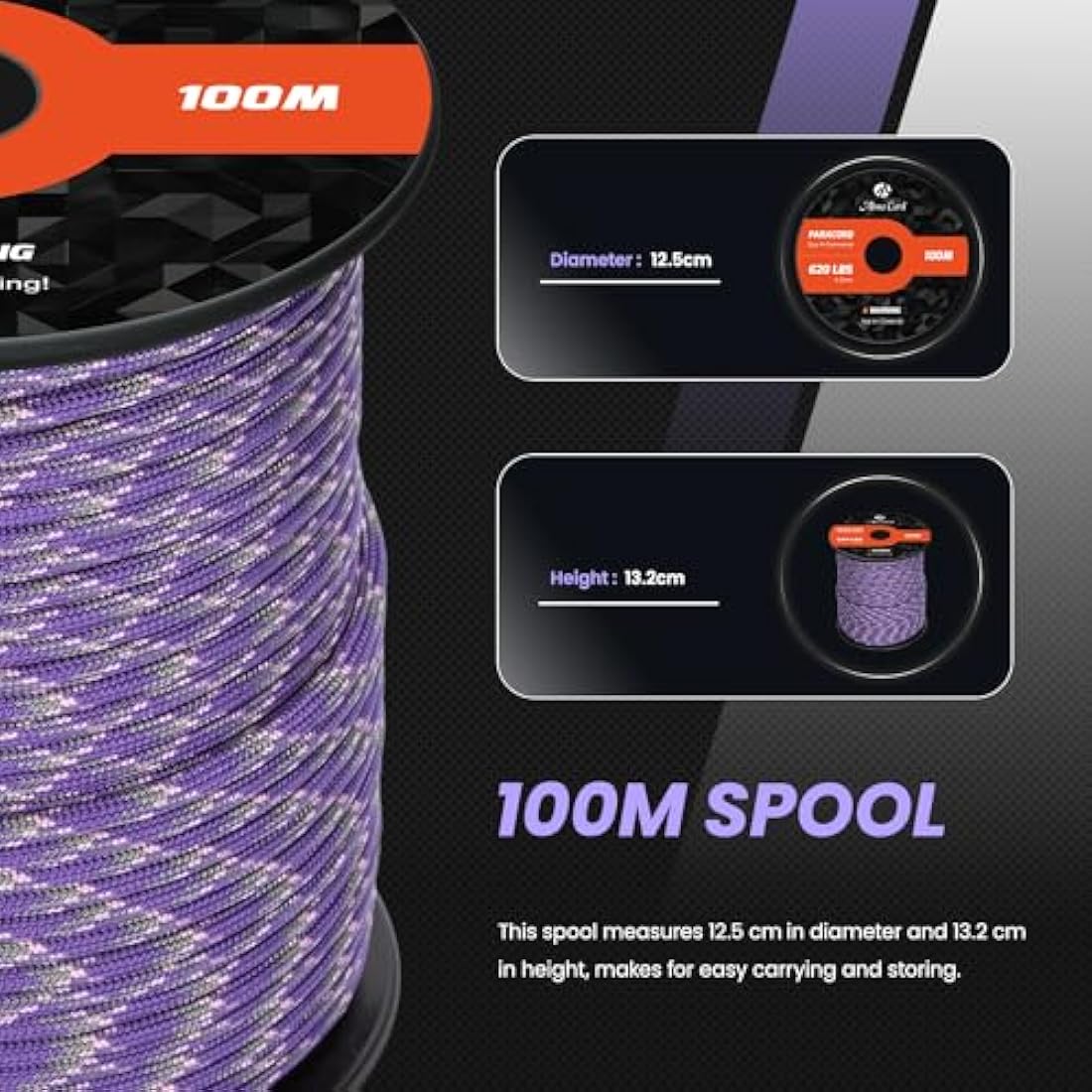 Abma Cord Paracord 4mm 100m 100% Nylon Rope 9 Strands Type III Parachute Cord for DIY, Camping, Survival, Outdoor - Max. 280kg - Napa Valley