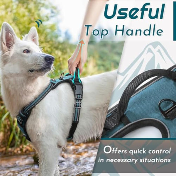 Eagloo Dog Harness Large Dog, No Pull Harness with Front Back Clips, Adjustable Pet Walking Vest, Soft Padded Pet Vest, Reflective No-Choke Breathable with Easy Control Handle, Dark Green, L
