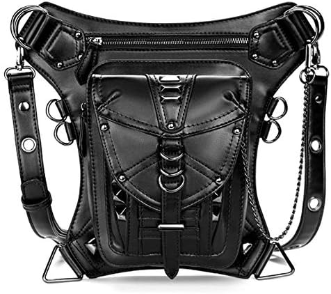 FiveloveTwo Men Women Leather Multi-Purpose Tactical Drop Leg Arm Bag Pack Hip Belt Waist Fanny Messenger Shoulder Bag Black