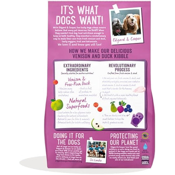Edgard Cooper Grain Free Dog Food Dry, (Venison & Duck 7kg), Natural Kibble Dry Dog Food for Adult Dogs, Fresh Meat, High Protein, Hypoallergenic, No Added Sugar