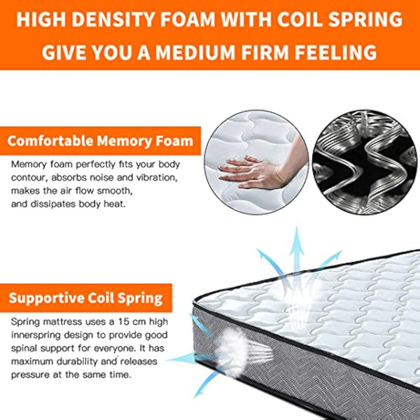 Good Nite Single Mattress 3FT Hybrid with Breathable and Skin-Friendly Fabric Medium Hard Mattress 18cm Depth 90 x 190 cm