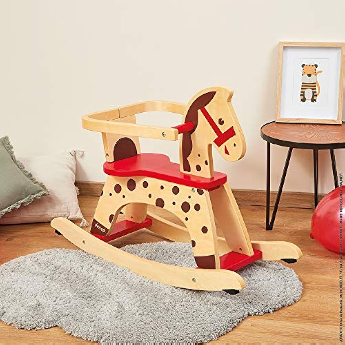 Janod - Caramel Wooden Rocking Horse - Toddler Toy - Learning Balance - For children from the Age of 1, J05984, Brown and Red