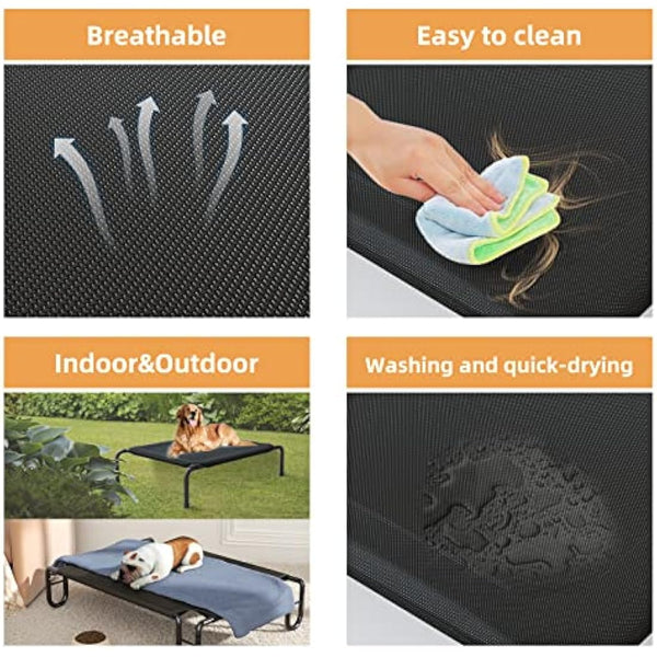 FAYDUDU Raised Dog Bed Elevated Dog Beds Large Washable Chew Resistant Off Floor Pet Bed for Indoor and Outdoor Use (L, Black)