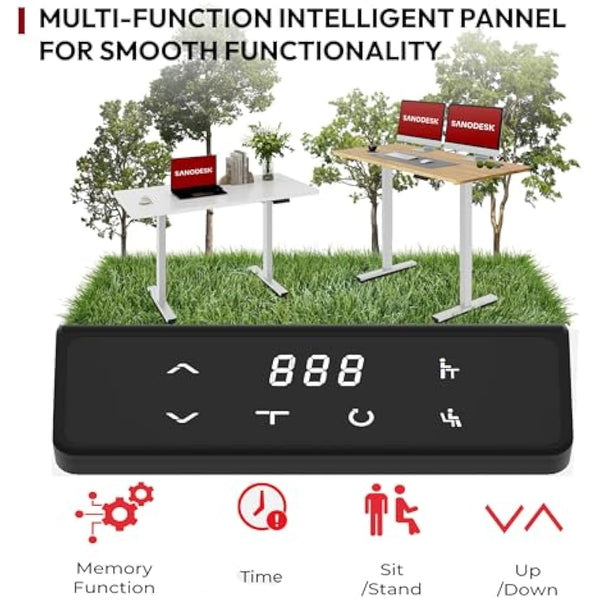 SANODESK QS+110 * 60 Electric Standing Desk ONE PIECE Height Adjustable Standing Desk With Memory Smart Panel Sit Stand Table Adjustable Desk Stand Up Desk for Home Office(White Frame+ White Desktop)
