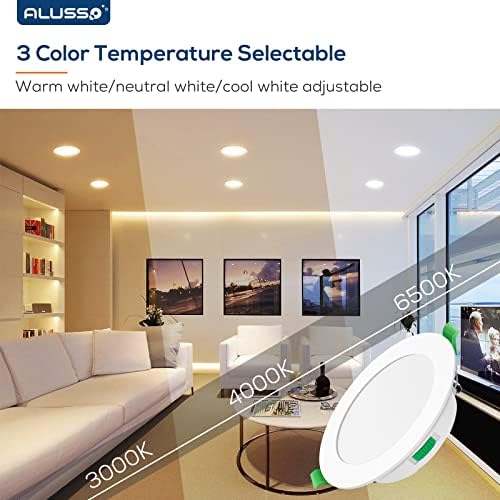ALUSSO 7W LED Recessed Ceiling Lights IP65 Bathroom Downlights, Dimmable Ultra Slim 30mm LED Spot Lights, Warm White/Neutral White/Cool White Adjustable Round Ceiling Spot, Φ90-100mm Hole, 6 Pack