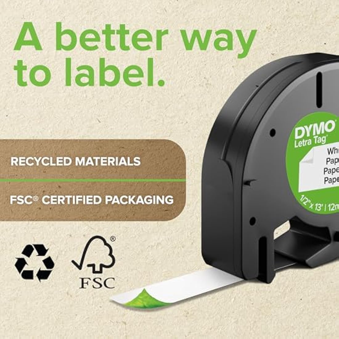 DYMO Branded LetraTag Plastic Labels | 12 mm x 4 m Roll | Black Print on White Labels | Multipurpose, Self-Adhesive Labels for LetraTag Label Makers | 1 Count