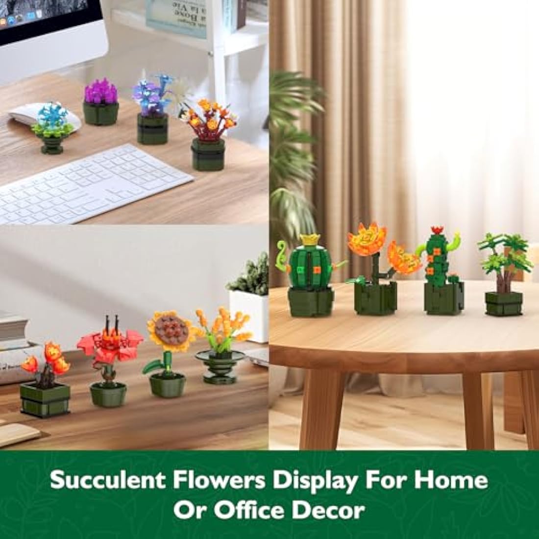 JMBricklayer Botanical Succulents Building Toy Sets 10001, Tiny Plants Flowers Buildable Collection Home Room Decor, Garden Bonsai Pot Blocks Toy Gifts for Women Girls Adults (987PCS)