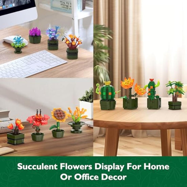 JMBricklayer Botanical Succulents Building Toy Sets 10001, Tiny Plants Flowers Buildable Collection Home Room Decor, Garden Bonsai Pot Blocks Toy Gifts for Women Girls Adults (987PCS)