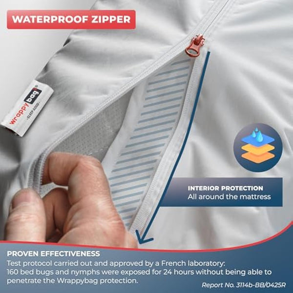 WRAPPYBAG Bed Bugs Mattress Protector - Mattress Cover - Zipped Mattress Protector - Waterproof - Cotton Surface - Super King Size