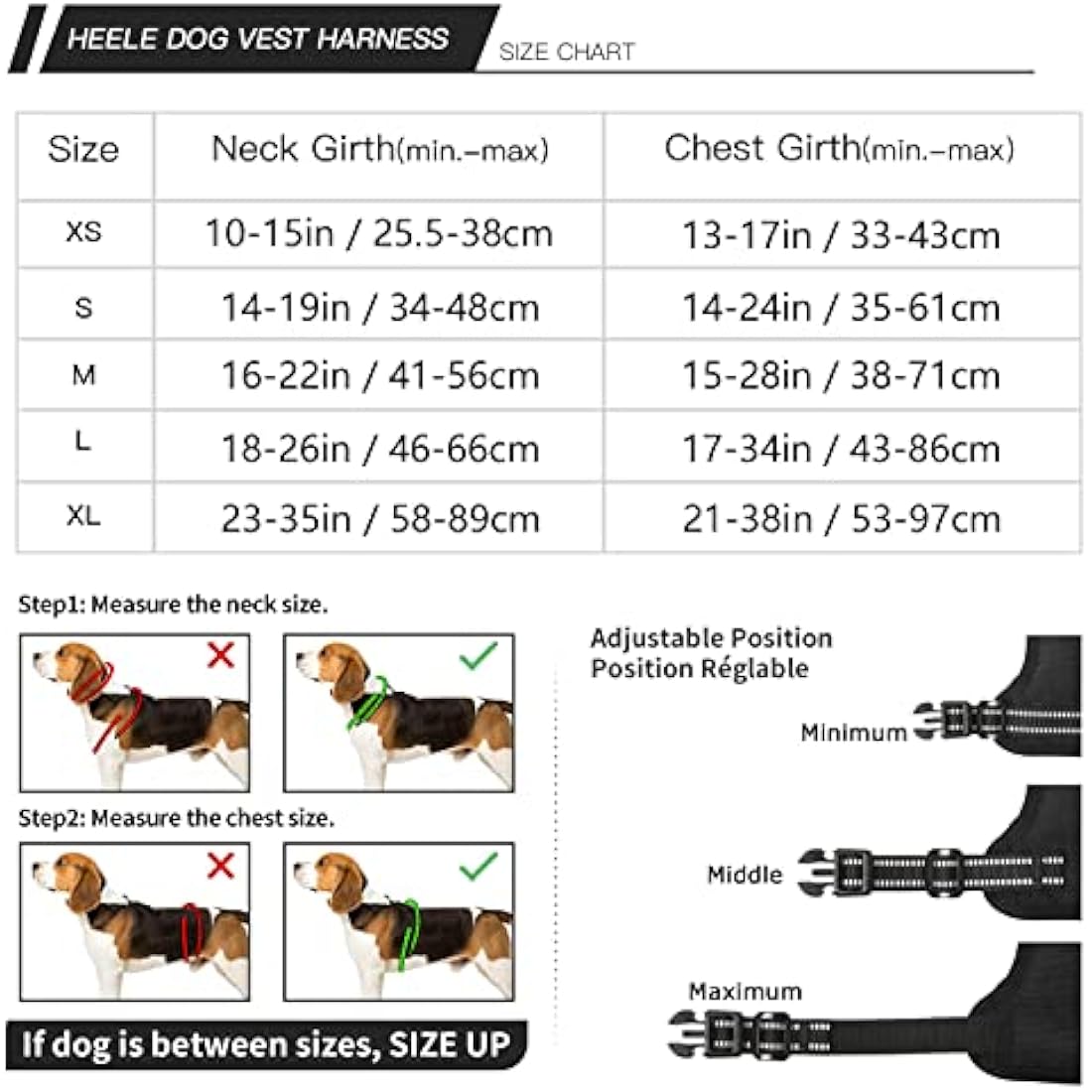 HEELE Dog Harness, No Pull Dog Harness Small, Release on Neck, Front Back Clips Dog Vest Harness Reflective Adjustable Padded Breathable, Easy Control Handle for Walking Training, Floral-Black, XS