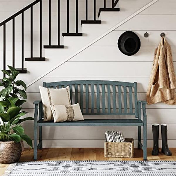 Grand patio Outdoor Bench, Garden Bench with Anti-Rust Aluminum Steel Metal Frame, Choice of Colours, Suitable for Indoor, Outdoor, Patio, Park (Gray Blue)