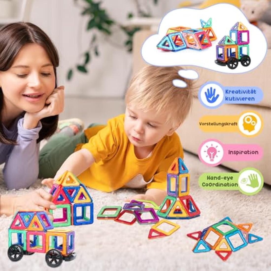 aaczly Magnetic Tiles 122PCS Magnetic Building Blocks Magnets for Kids Construction Toys Learning STEM Educational for 3+ Years Old Boys Girls Christmas Birthday Gifts