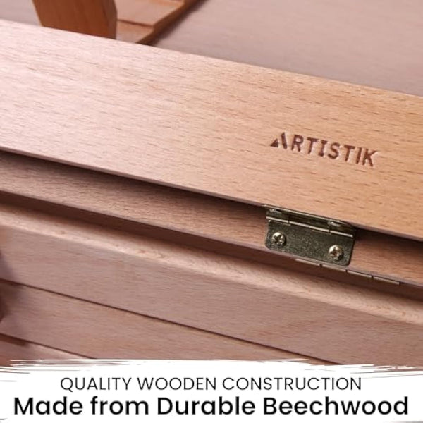 ARTISTIK Wooden Table Top Easel | Premium Adjustable Desk Easel x3 Draws | Crafted with Leather Handle | for Artists; Painting, Drawing, Sketching and More
