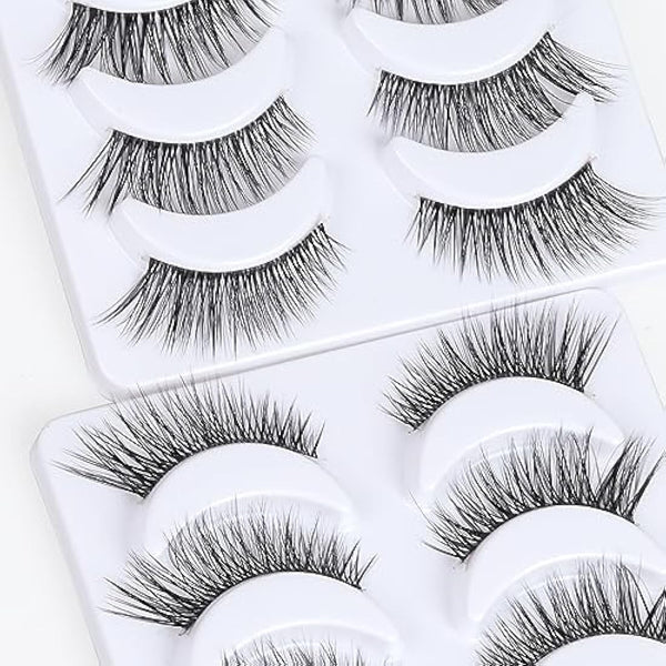 DYAFIN Natural Eyelashes 100% Handmade Lashes Reusable Soft False Eyelashes Lightweight Eye Lashes with Clear Band 3D Fake Eyelashes Long Wispy Eyelashes C Curl Lashes 8 Pairs