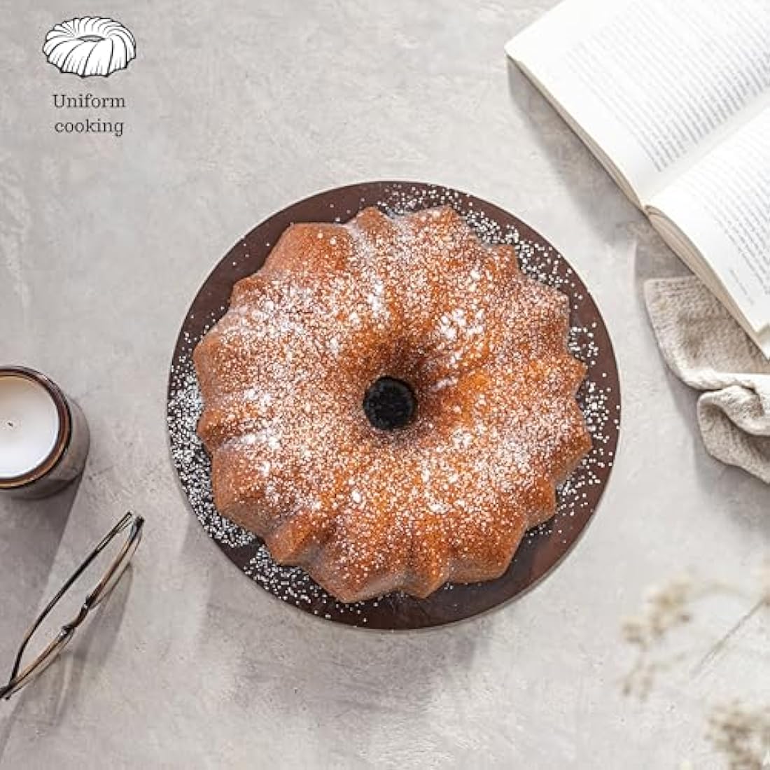 Erreke Cake Tin, Fluted Cake Tin, Ring Cake Mould, Cook Evenly, Double Non Stick Layer, Highly Durable Cast Aluminium, Rose Gold, 24cm Diameter, 2.0 Liter Capacity, Cake Mould, Flow